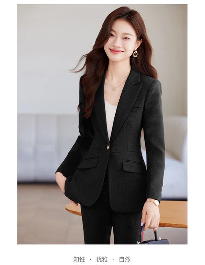 Casual Blazer Suits for Women Office Wear Long Sleeve Single Button Jacket 2 Pieces Set Chic Fashion Pant Suits Elegant Ladies