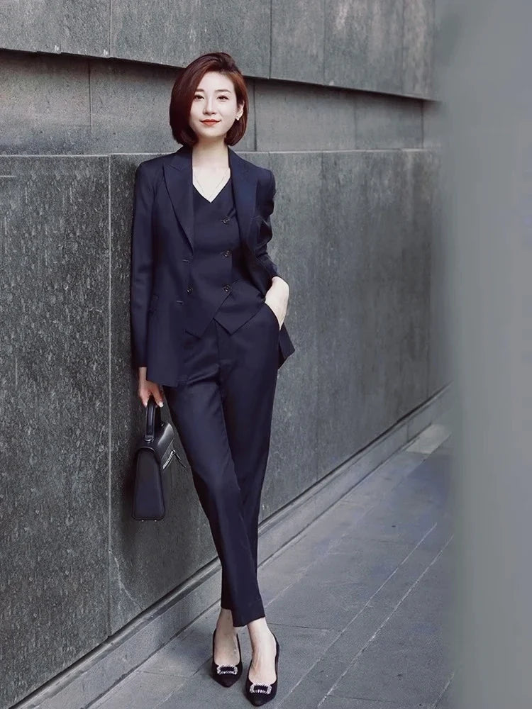 Peak Lapel Two Buttons Women Suits Spring Autumn Fashion Formal Solid Outfits Office Casual Daily Pants Suits Sets Three Piece