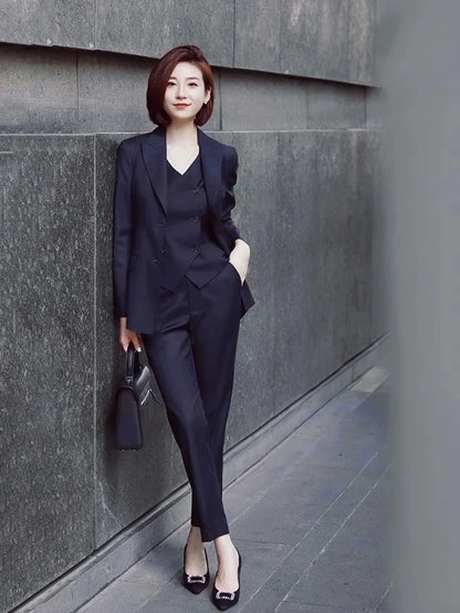 Peak Lapel Two Buttons Women Suits Spring Autumn Fashion Formal Solid Outfits Office Casual Daily Pants Suits Sets Three Piece