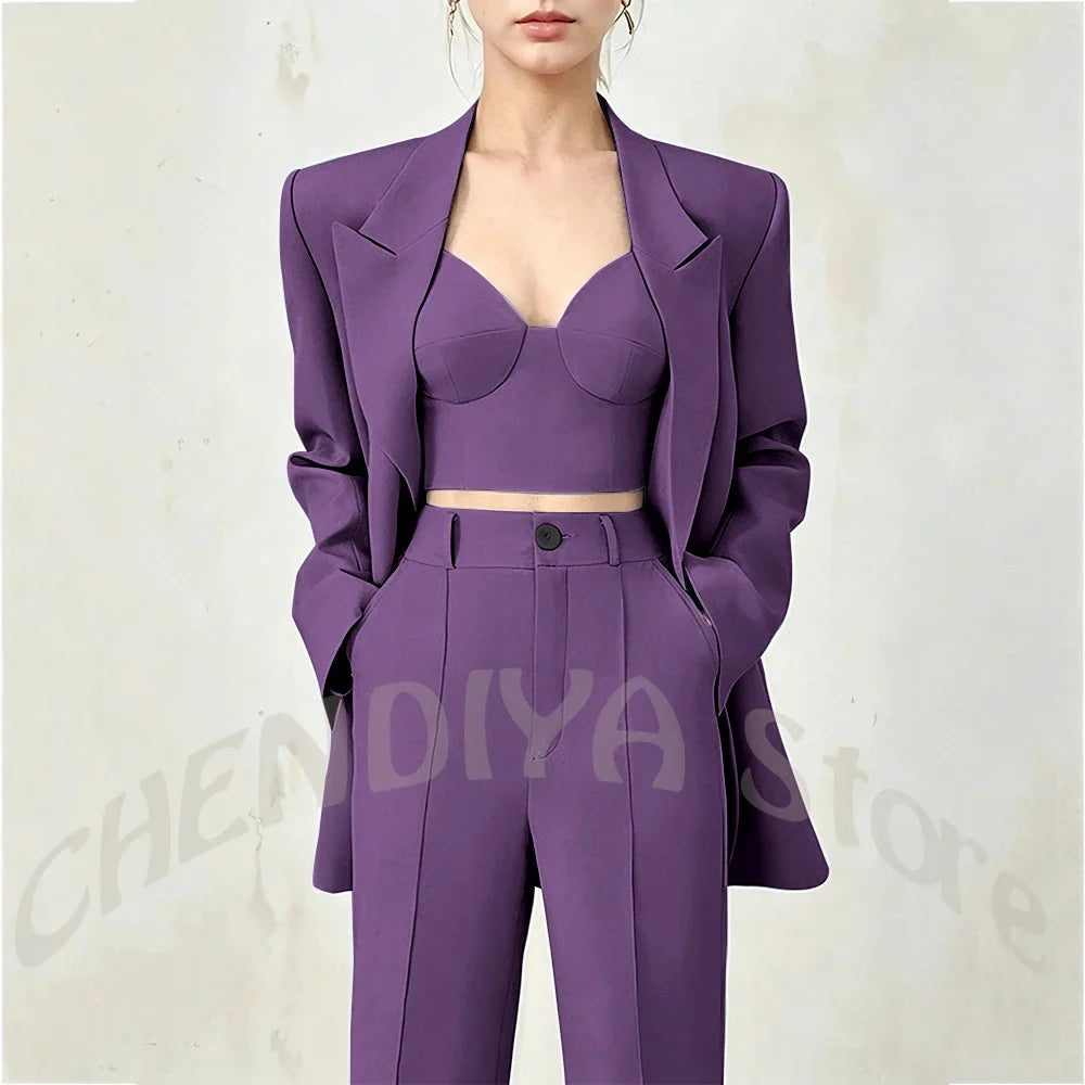 Business Casual Women's Suit Two Piece Peaked Lapel Stylish Double Breasted Formal Outfit Female Jacket Pants Customized