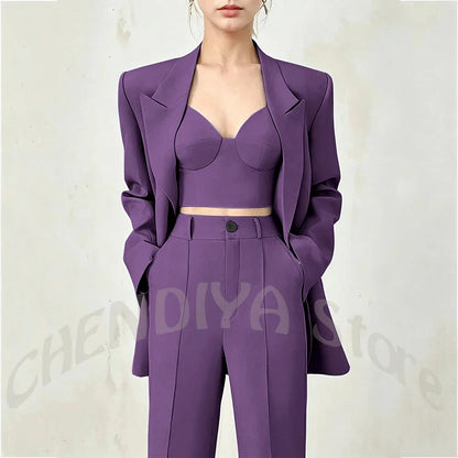 Business Casual Women's Suit Two Piece Peaked Lapel Stylish Double Breasted Formal Outfit Female Jacket Pants Customized