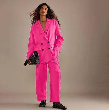 Leisure Brown Double Breasted Women Pants Set High-end Female Two Pieces(Jacket+Trousers)أطقم بناطيل