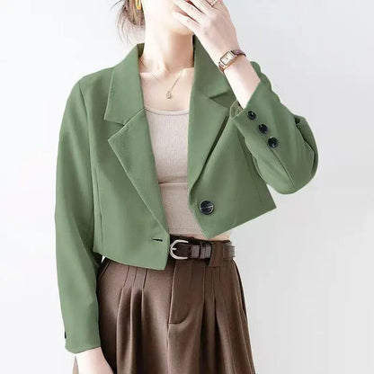 Women Black Gothic Blazer Jacket Korean Style Y2k Gyaru 2000s Vintage Long Sleeve Emo Outerwear Cropped Suit Coat Spring Autumn