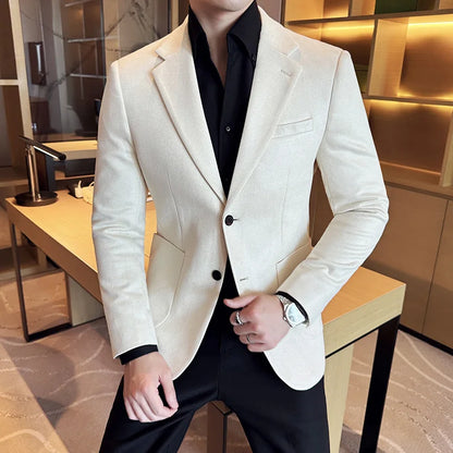 Vintage Suede Line Bronzing Striped Suit Coats 2025 Autumn New High Quality Men Slim Business Social Formal Suit Coats Tailcoat