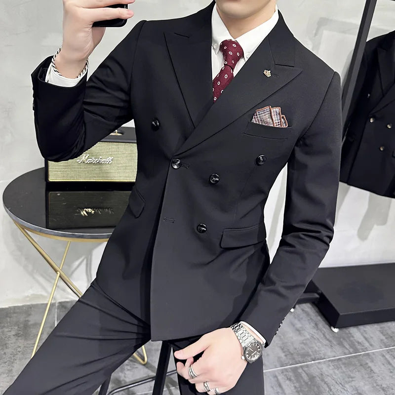 Men's Double-Breasted 2-Piece Suit – Slim Fit, Formal Business & Wedding