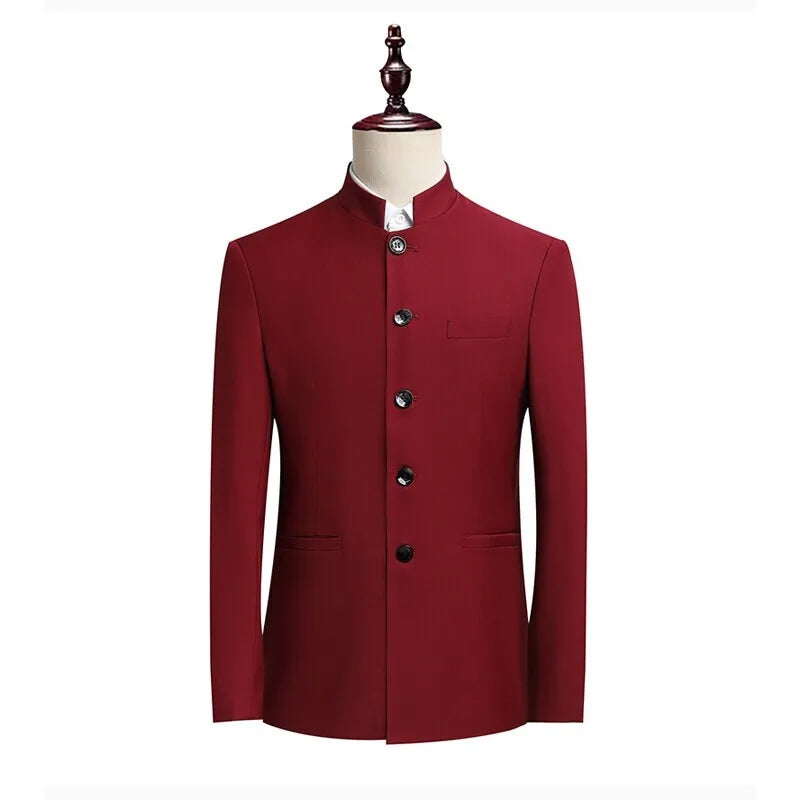 Blazer Men Fashion Gentleman Business Slimming Outdoor Zhongshan Suit Trendy Banquet Host Casual Wedding Stand-up Collar Blazer
