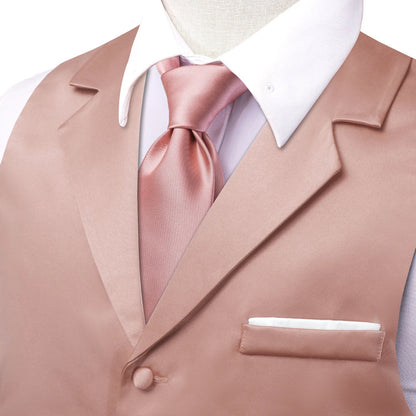 Men's Suit Vest with Tie Jacquard V-Neck Waistcoat for Business and Casual Occasions – Dusty Pink