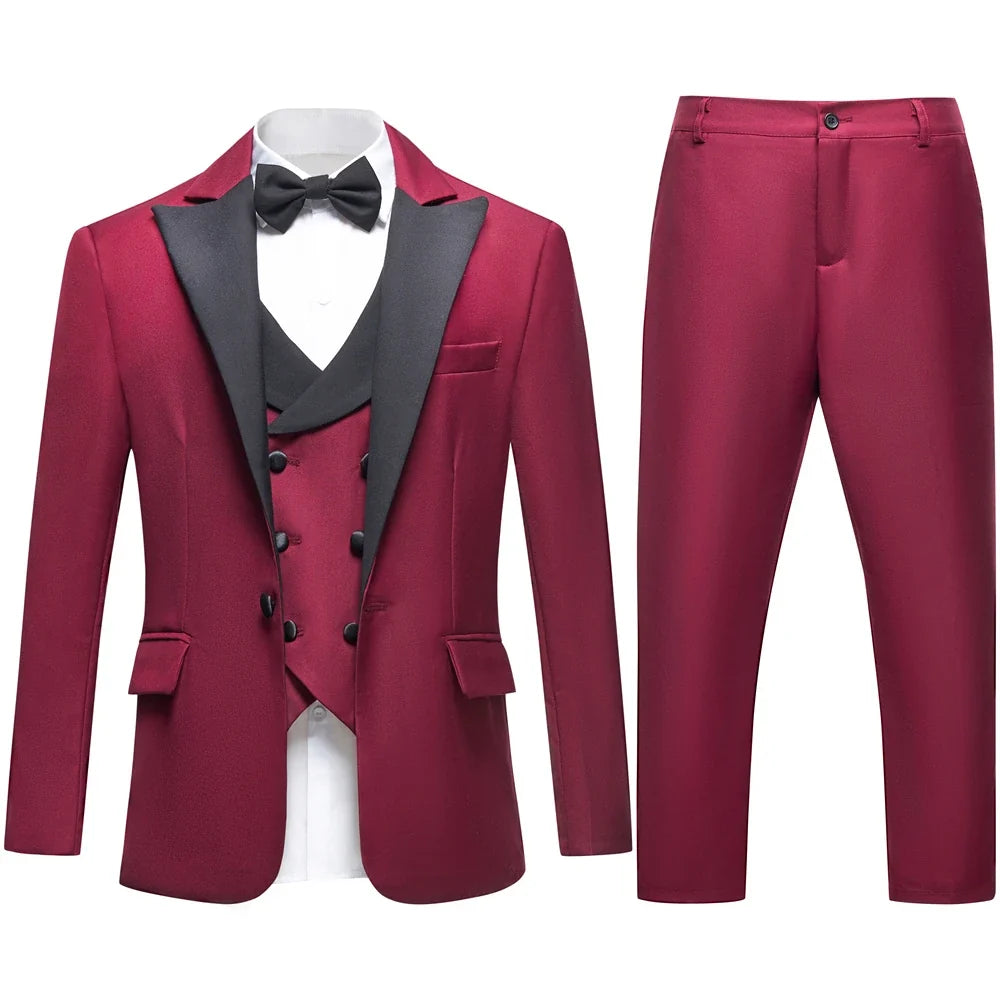 Boys 4-Piece Formal Suit Set for Kids Ages 3–14 | Solid Color Tuxedo with Blazer, Vest, Pants & Bow-Tie for Weddings & Special Occasions