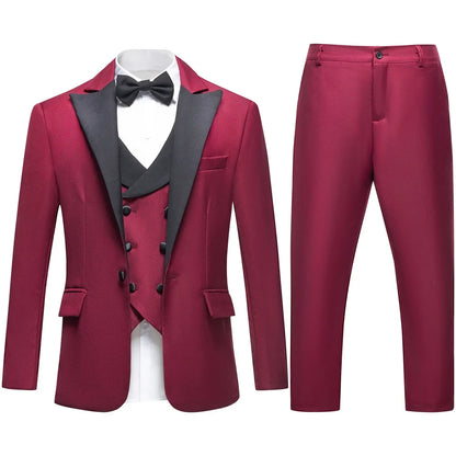 Boys 4-Piece Formal Suit Set for Kids Ages 3–14 | Solid Color Tuxedo with Blazer, Vest, Pants & Bow-Tie for Weddings & Special Occasions