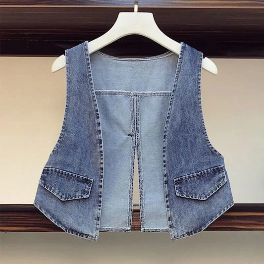 Women's Denim Vest Summer Thin Sleeveless Jacket New Female Korean Overlay With A  Small Vest Lady Cardigan Jeans Waistcoat