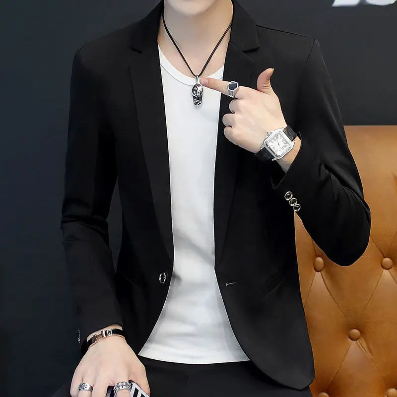 Men's Blazer Single Breasted Slim Fit Suit Jacket Korean Style Casual