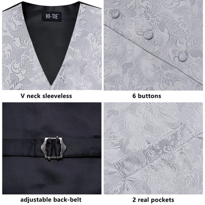Men's Vest 4-Piece Set Golden Paisley Floral Formal Waistcoat for Wedding & Party