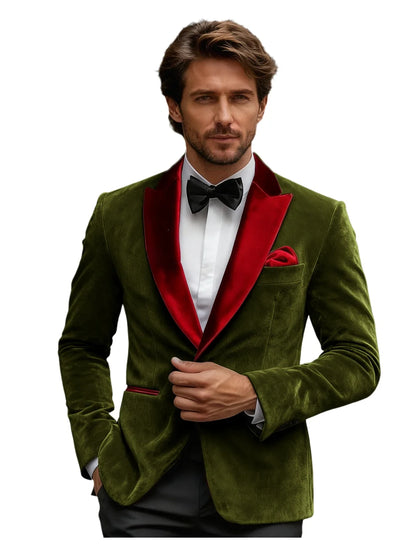 Luxury Burgundy Velvet Men's Blazer Suits Single Breasted Black Shawl Lapel Slim Fit Men Sport Coats Formal Wedding Groom Jacket