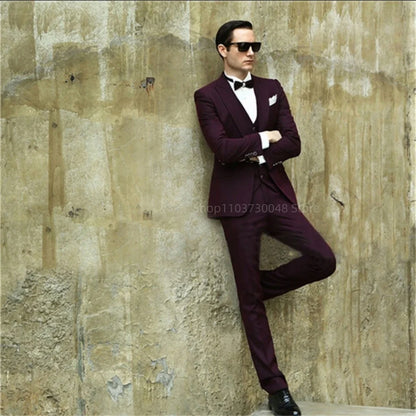 Men's Clothes Slim Fit Formal Business Suit Wedding 3-Piece Set with Peak/Notch Lapel Blazer Vest And Trousers for Party Prom