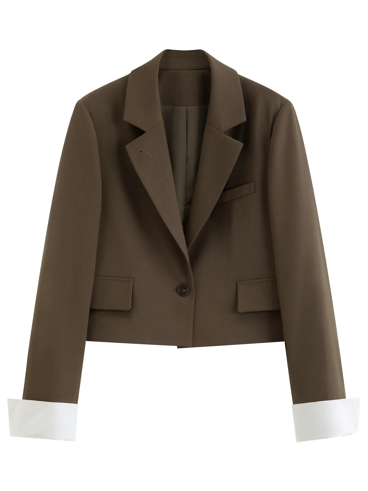 FSLE 2026 Fall Women's Korean-Inspired Petite Cropped Camel Acetate Lyocell Blend Blazer - Chic Office Commute Outerwear