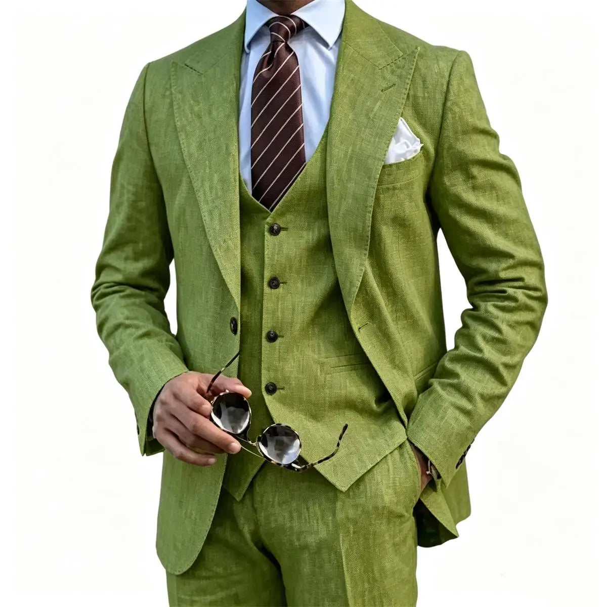 Men's Suit Customized 3 Piece Blazer Vest Pant Linen Set Full Man Terno Linen Suit Notched Lapel Casual Tuxedo Summer Wedding