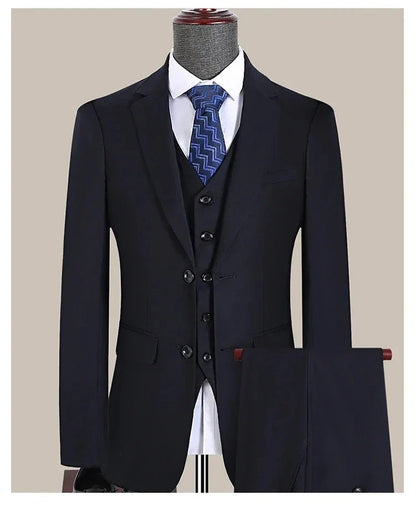 Men's Slim Fit 3-Piece Suit Set – Smart Casual Business Wedding Suit for Men in Blue, Gray & Black