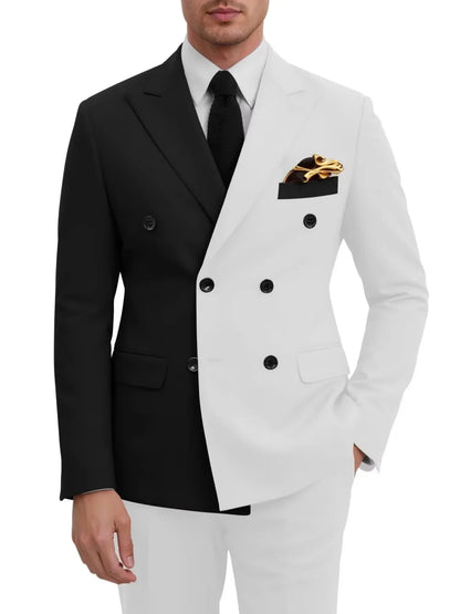 Fashion Contrast Man Suit Set 2 Pieces Jacket Pants Stage Performance Wear Premium Double Breasted Men's Tuxedo For Wedding