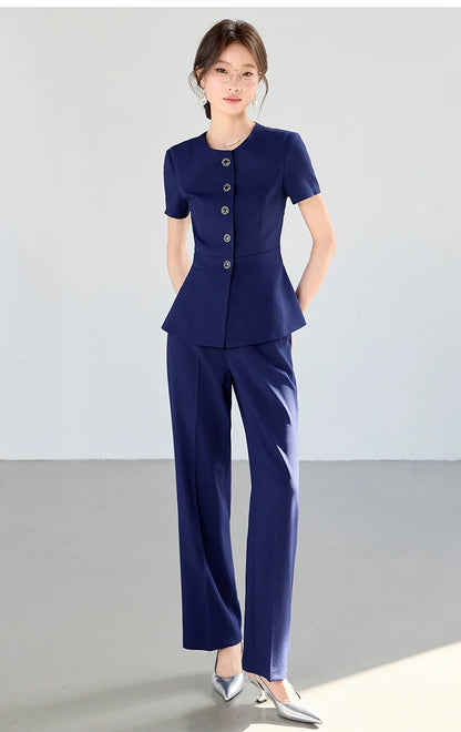 Elegant fashionable professional women's wear,  two-piece short-sleeved blazer+pants. New arrival for spring summer 2026