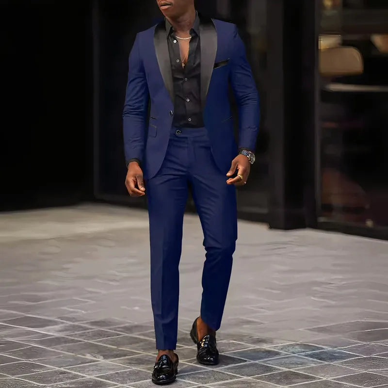 Ensemble 2 pièces pour homme, costume de mariage ou d'affaires, veste à un bouton et pantalon, ensemble veste slim fit