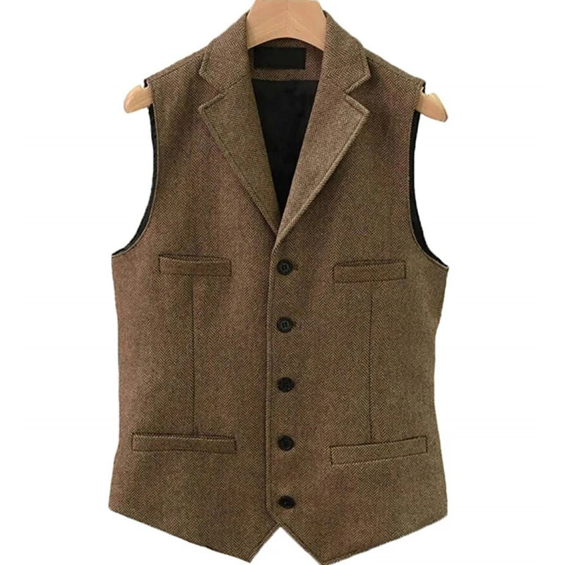 Men's Herringbone Vest – Single Breasted Waistcoat for Wedding & Formal Occasions