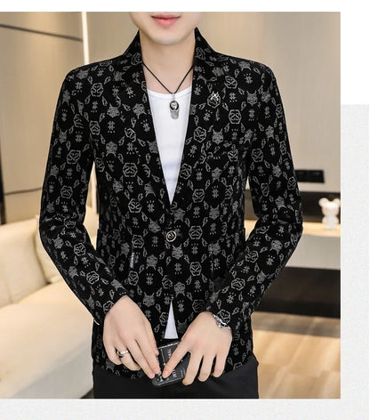 Blazer New Men's Fashion Corduroy Business Gentleman Slim Letter English Style Outdoor Performance Wedding Banquet Casual Blazer