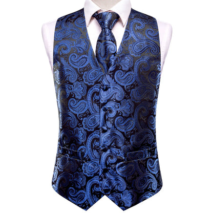 Men's Waistcoat Suit Set with Jacquard Floral Vest, Tie, Hanky & Cufflinks for Wedding and Business
