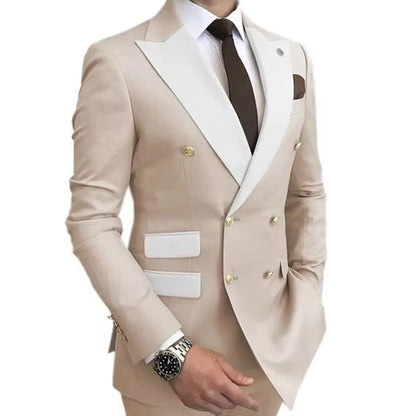Men's Suit Blazer Slim Fit Double Breasted with White Peak Lapel Jacket Formal Business Tuxedo for Wedding Prom Party Dinner