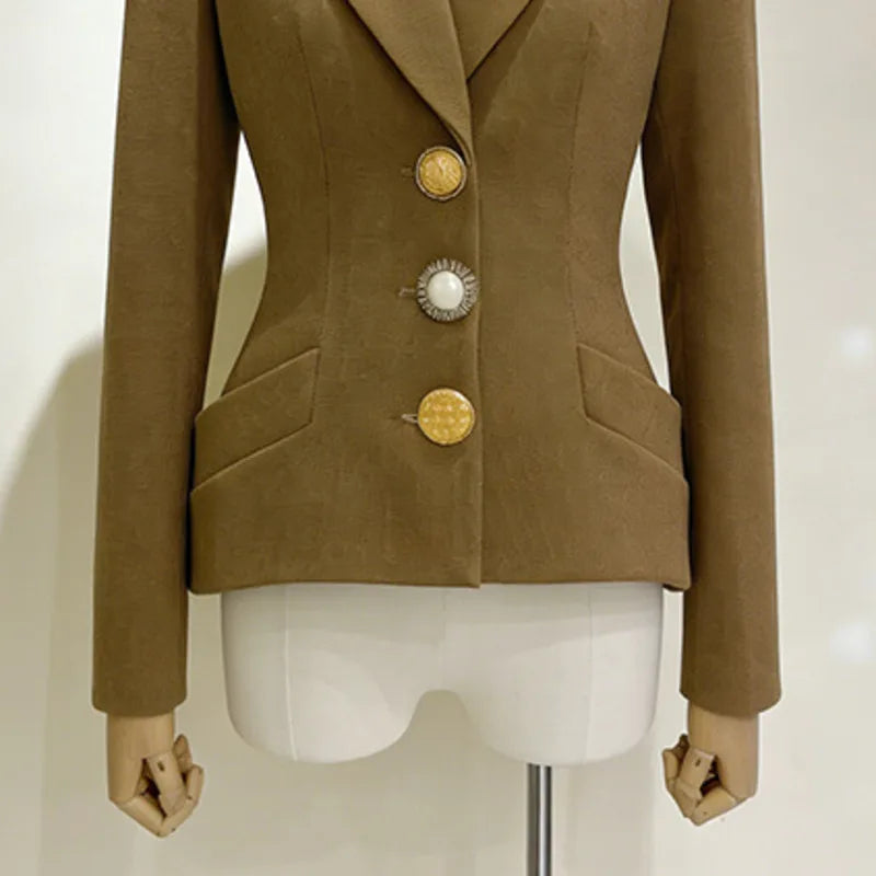 Women Blazer Notched Collar Single Breasted Elegant Fashion Waist Cinching Slim Fit High-End Jacket New Spring 2026 HK19392