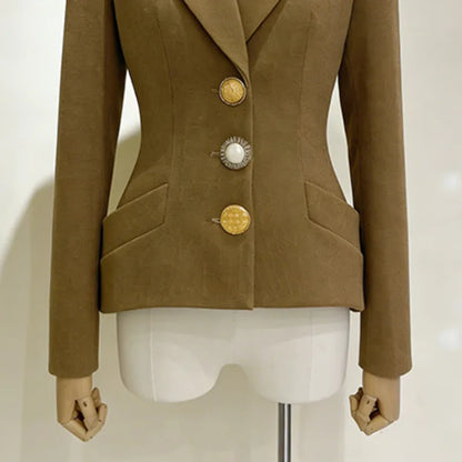 Women Blazer Notched Collar Single Breasted Elegant Fashion Waist Cinching Slim Fit High-End Jacket New Spring 2026 HK19392