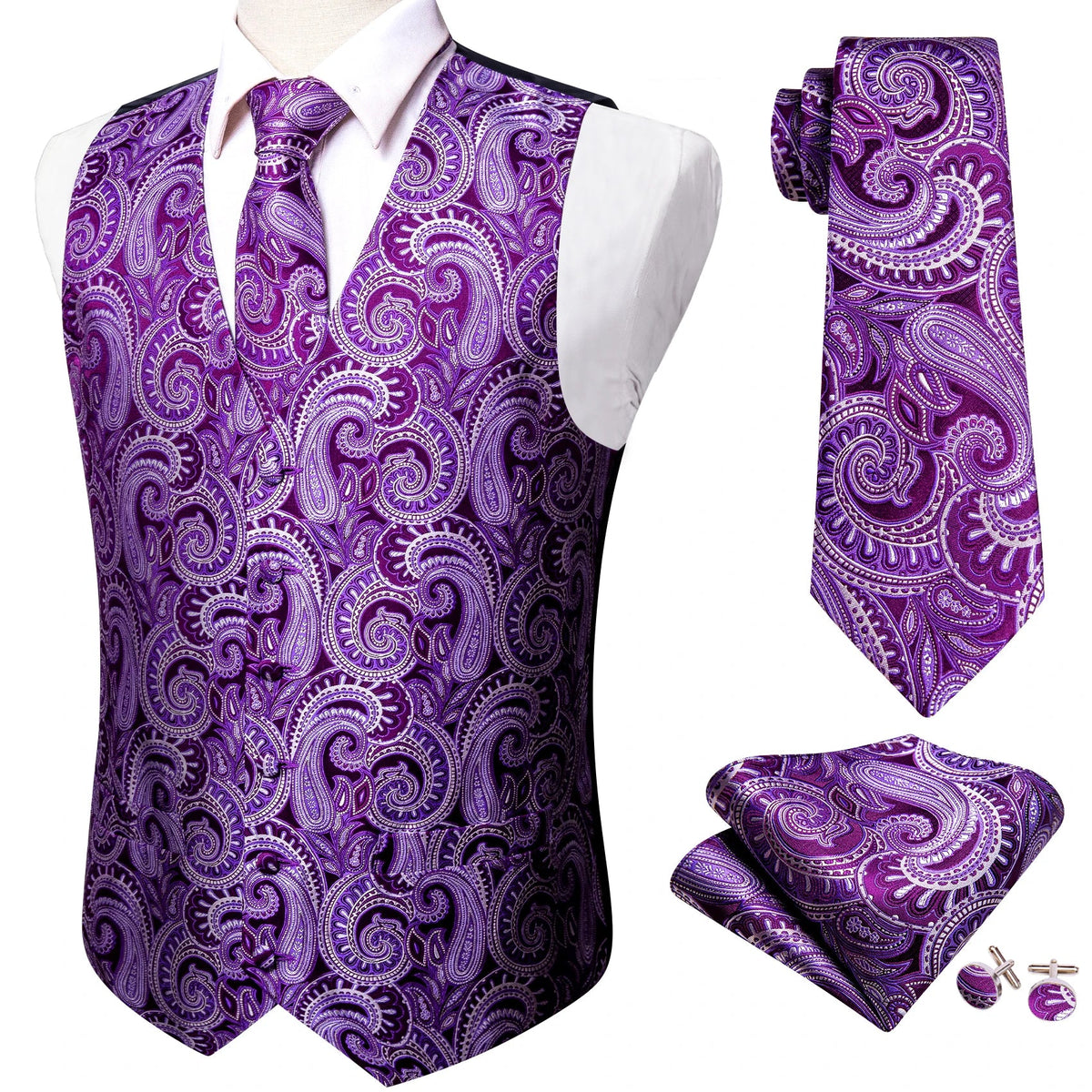 Men's Vest Paisley V-Neck Single Breasted Formal Waistcoat for Wedding Business Party