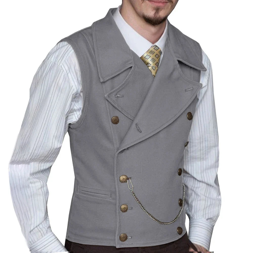Men's Double Breasted Waistcoat – Solid Color Formal Vest for Weddings & Events