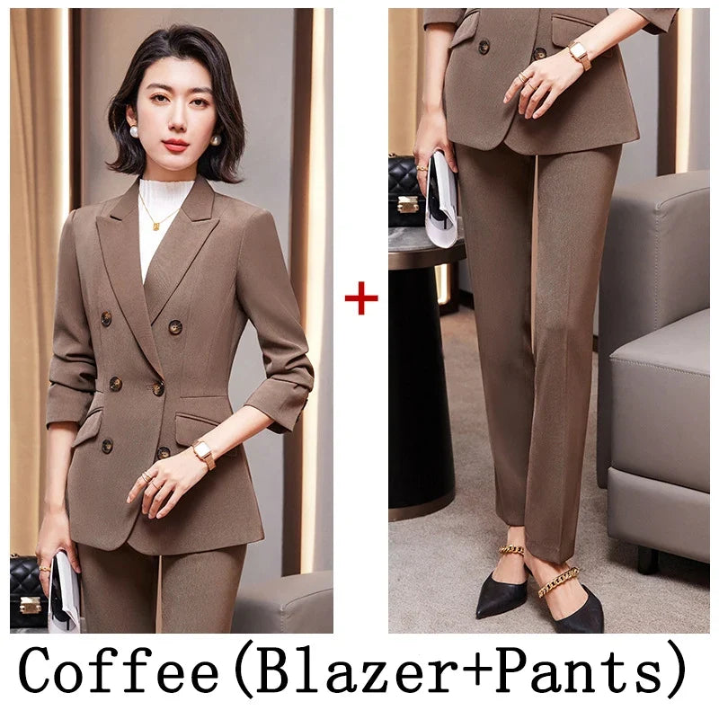 High Quality Fabric Formal Uniform Designs Pantsuits Women Business Work Wear Blazers Trousers Set Autumn Winter Professional
