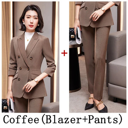 High Quality Fabric Formal Uniform Designs Pantsuits Women Business Work Wear Blazers Trousers Set Autumn Winter Professional