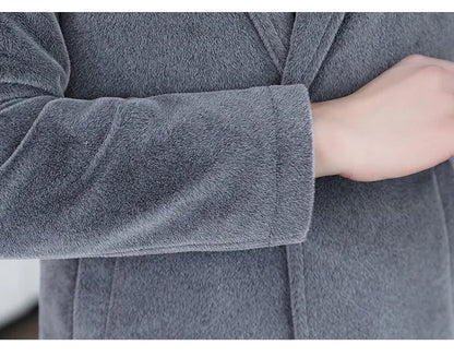 High-quality winter new style mid-length solid color men's fashionable and cool golden mink woolen trench coat with cotton