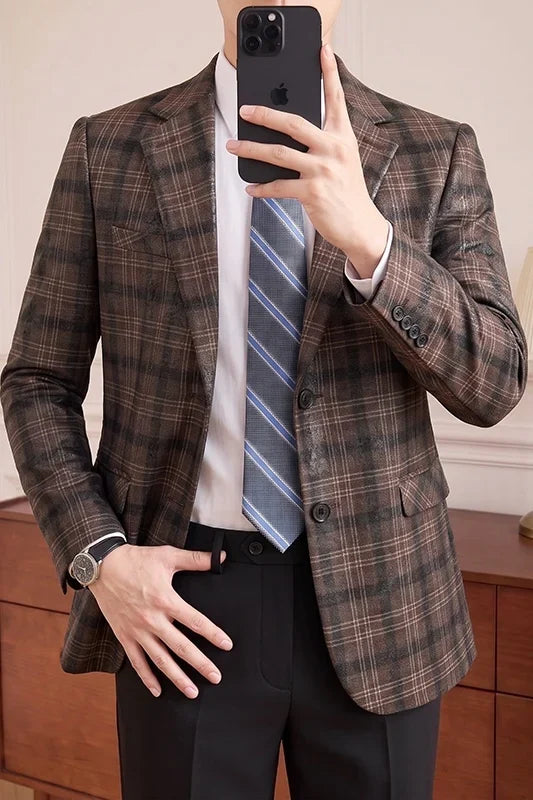 High Quality Autumn Retro Casual Suit Jacket for Men Faux Leather Business Social Wedding Blazers Office Groom's Formal Coats
