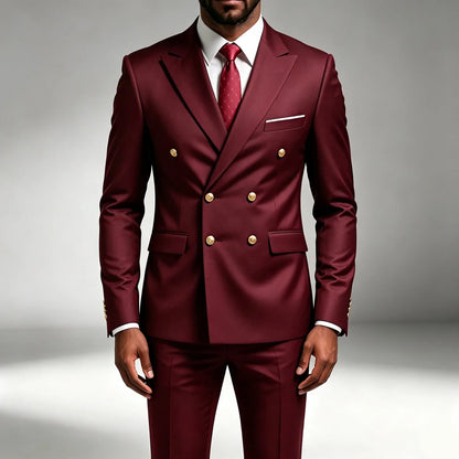Mode Nouveau Homme Loisirs Boutique Affaires Banquet Couleur Unie Mariage Double Boutonnage Slim Fit Costume Blazers Veste Pantalon