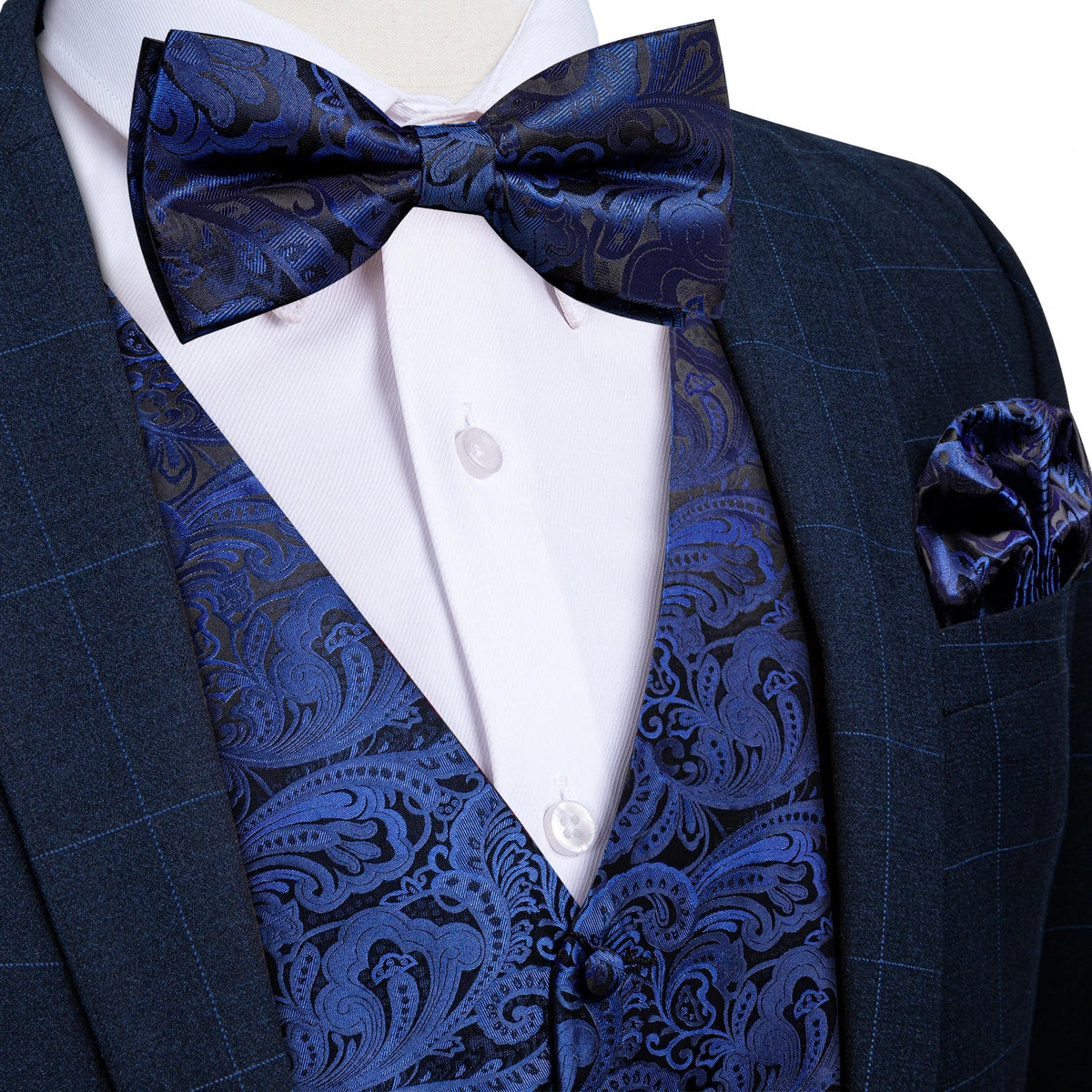 Men's Suit Vest Bow Tie Set – Formal Waistcoat with Necktie and Pocket Square for Weddings