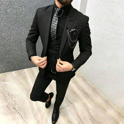 Men Suit 3 Pieces Gray Solid With Lapel Slim For Wedding Groom Business Party Banquet Ceremonial Tuxedo Set Jacket Vest Pants