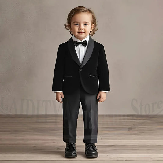 Boys Velvet Suit 2 Piece Set Chic Shawl Collar One Button Wear Kids Formal Wedding Pageant Party Prom Outfit (Blazer+Pants)