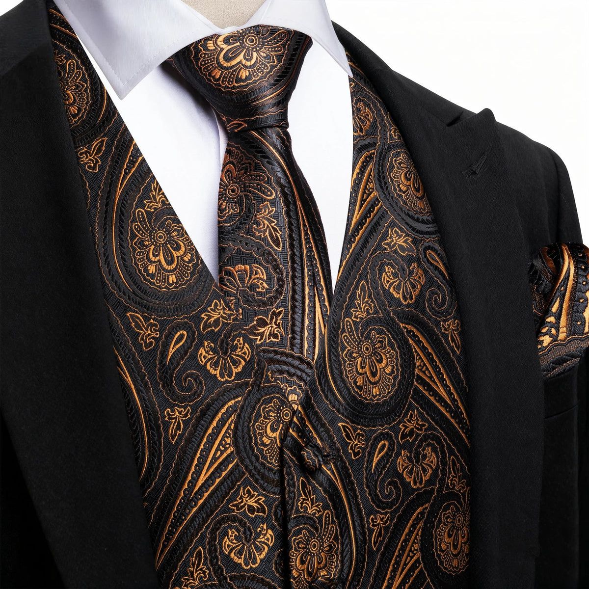 Men's Jacquard Suit Vest Set with Tie, Bow Tie, Pocket Square & Cufflinks – Wedding & Formal