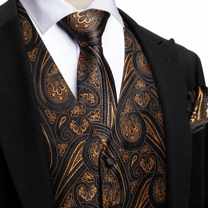Men's Jacquard Suit Vest Set with Tie, Bow Tie, Pocket Square & Cufflinks – Wedding & Formal