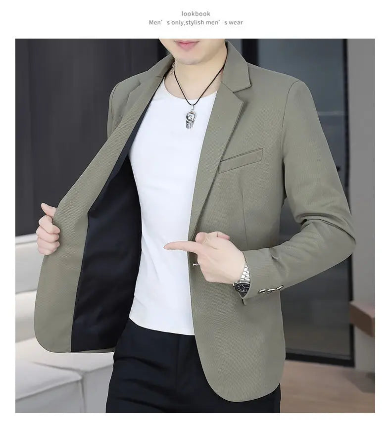 Men's Autumn New Style Slim Fit Pure Color Korean Fashion Administrative Little Suit Jacket Trendy Versatile Top Coat