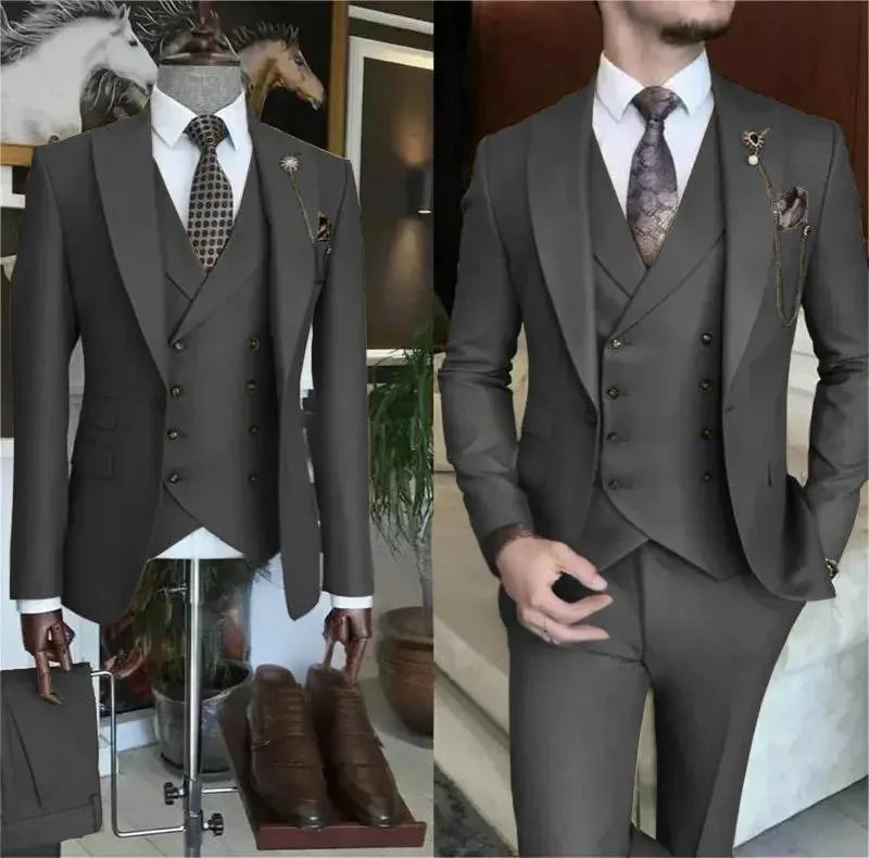 3 Pieces Wedding Men's Suits Formal Groom Tuxedo Slim Fit Business Casual Single Breasted Blazer Vest Pant Set for Party