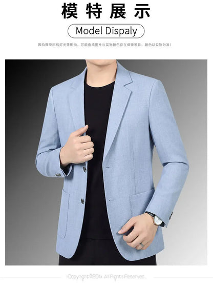 30% Linen Blazer - Stylish Business Formal Men's Suit with Gentleman British Style Trendy Breathable and Versatile Casual Blazer