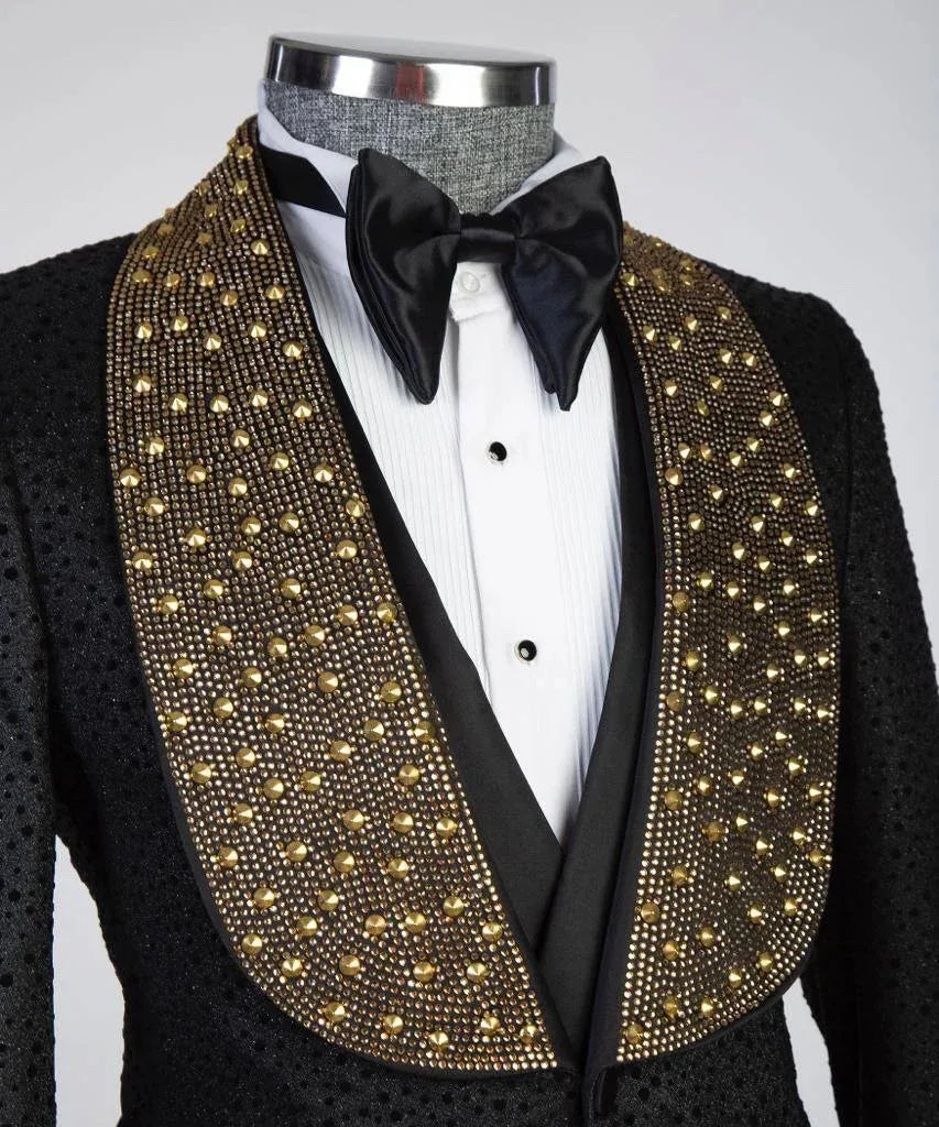 Modern Men's Suits Beads Lapel 2 Pieces Blazer Pants Business Formal Work Wear Wedding Groom Tuxedo Customized Costume Homme