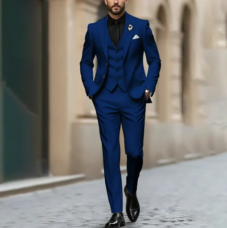 Purple Men Suit Single-breasted Peak Lapel 3 Pieces(Jacket+Pants+Vest) Male Formal Wedding Party Set