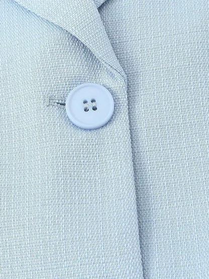 Spring Commuter Style Short Blue Suit Jacket Women's Fashionable Versatile Single Button Flip Collar Top Thin Long Sleeve