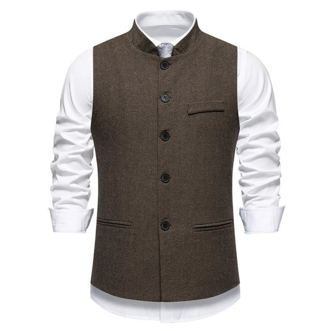 Men's Vest – Herringbone Single-Breasted Waistcoat for Weddings & Business