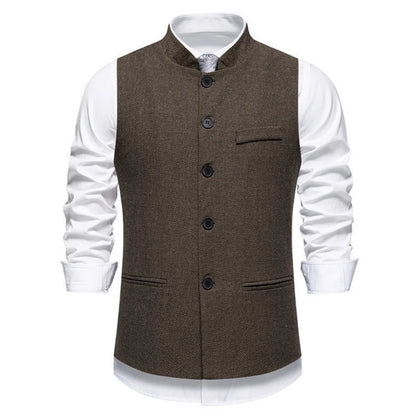 Men's Vest – Herringbone Single-Breasted Waistcoat for Weddings & Business
